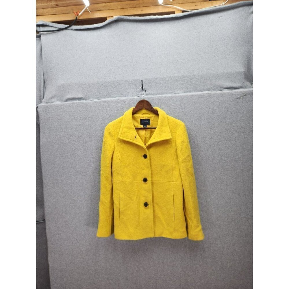 Lands‎ End Womens Yellow Wool Blend Button-Up Coat Size 4